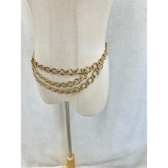 Vintage Gold Tone Multi Strand Layered Chain Belt Statement Accessory Wrap - Picture 10 of 16